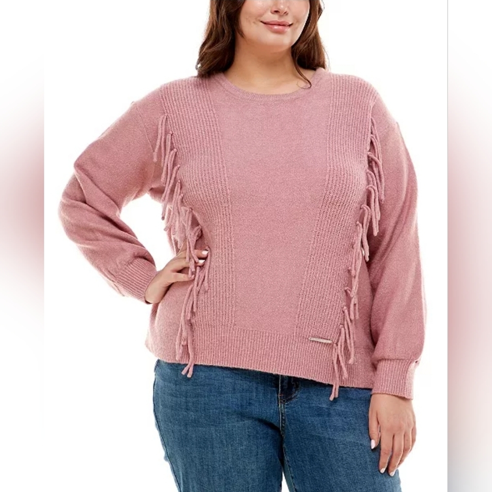 Adrienne Vittadini Plus Size Long Sleeve Crew Neck with Fringes Sweater sz 2X